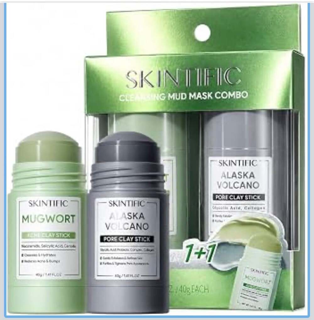 SKINTIFIC Cleansing Mud Mask Combo - Alaska Volcano & Mugwort Acne Clay Sticks,